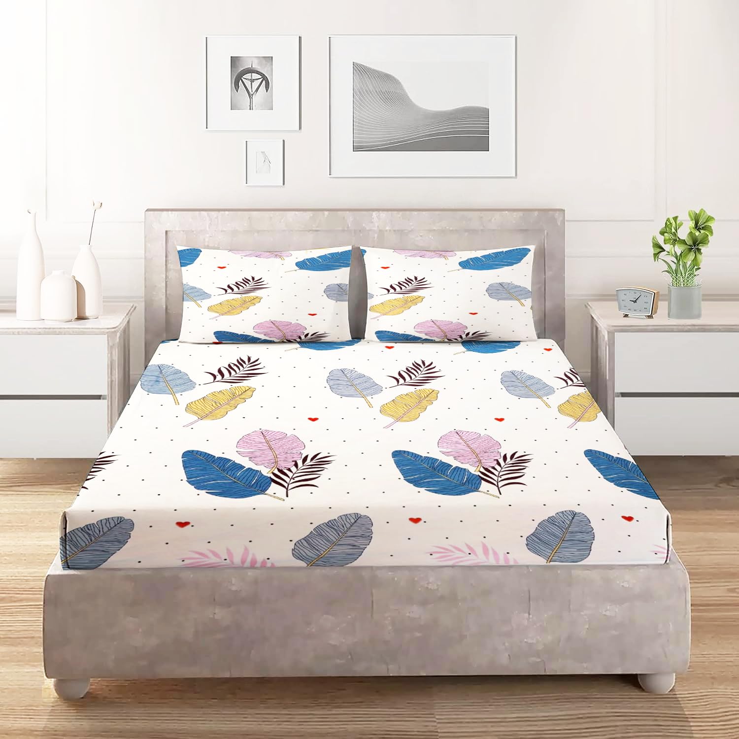 King-Size-Poly-Cotton-Double-Bedsheet-With-2-Pillow-Cover